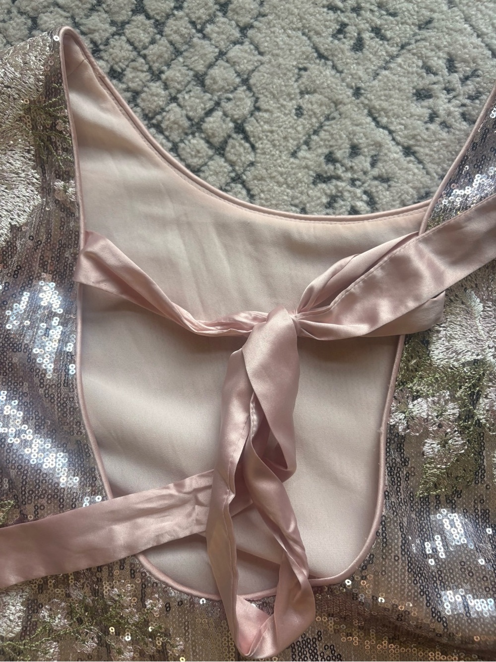 ARULA Rose Gold Sequin Mini Dress with Floral Appliqué - Picture 5 of 6
